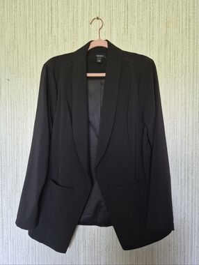 NWT Torrid Size 00 M/L 10 Black Longline Crepe Blazer Open Front Stretch